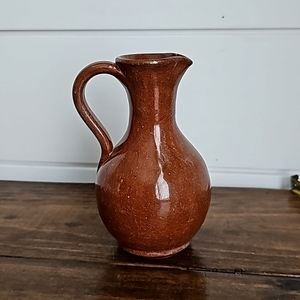 Artisan Handmade Pottery Vase with Handle, Rust Brown Bud Vase